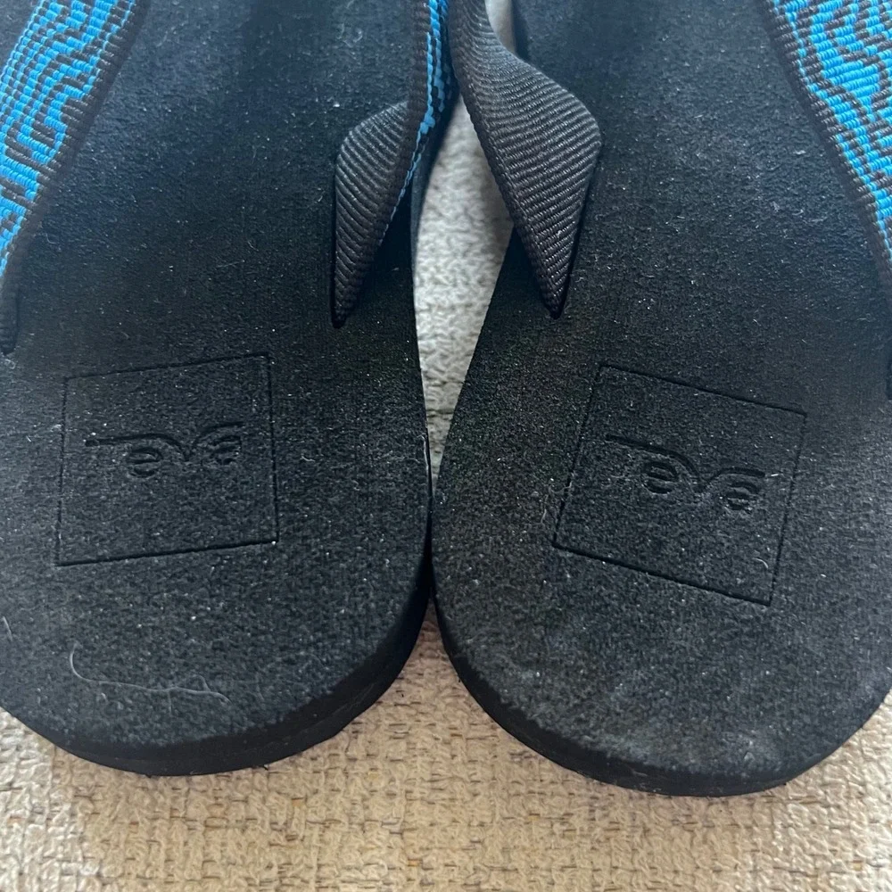 Teva Mush II Flip Flops Mens 11 Black Blue Geometric REPREVE Sandals 1093656C